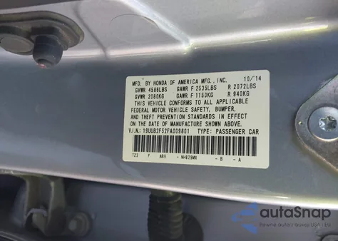 2015 Acura Tlx V6 Tech из США, поврежденный, VIN 19UUB2F52FA009801